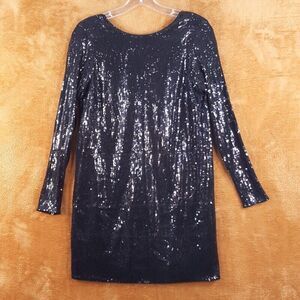 JAY GODFREY Womens Dress Size 4 Black Pullover Mini Shift Sequin Open Back Disco